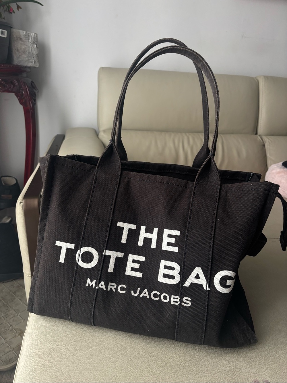 Marc Jacobs Black Canvas Tote Bag with White Logo
